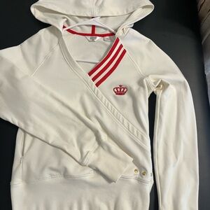 Adidas Cream V-Neck Sweater with Red Accents
